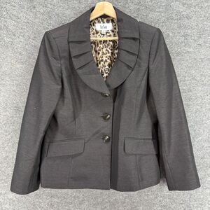 Le Suit Blazer Women 14 Gray Button Up Collared Long Sleeve Lined Classic Fit